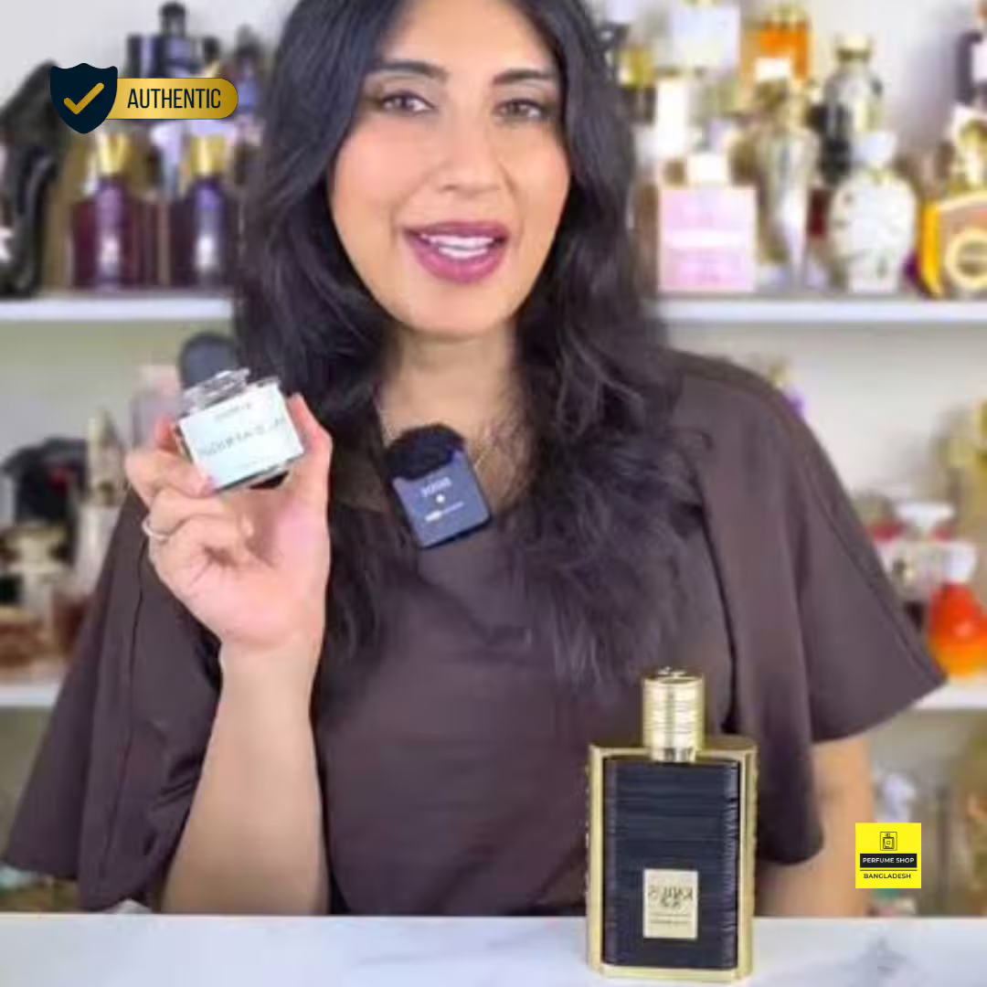 Luxury fragrance lifestyle image featuring Khadlaj Karus Gold Absolu perfume
