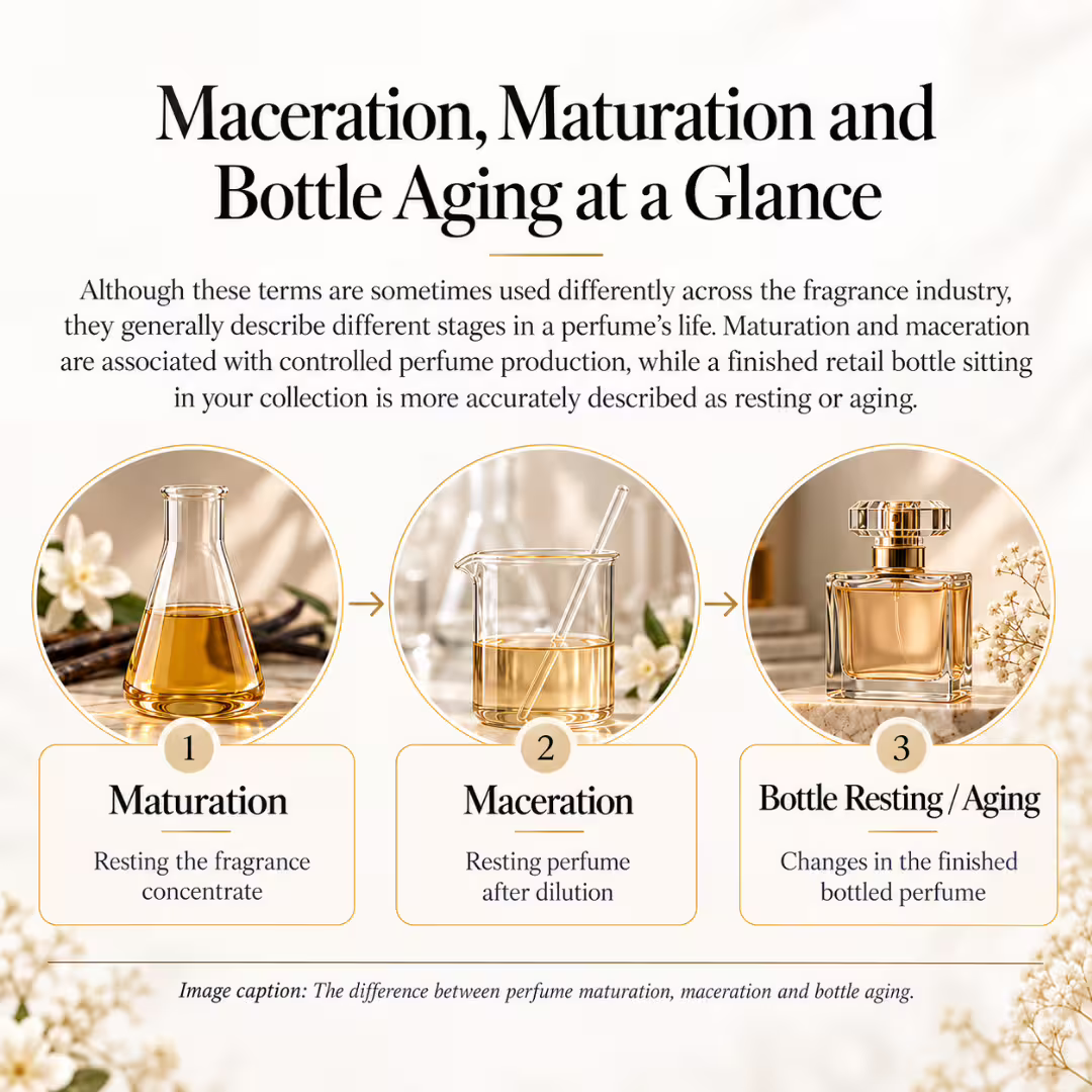 Difference between perfume maceration maturation and bottle aging.